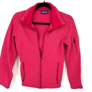 Patagonia Cables Full Zip Fleece Jacket Women Pink Ribbed Knit Warm Casual